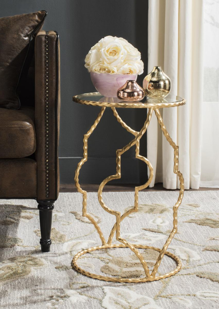 Amber Round Gold Leaf End Table Antique Gold   Mediterranean   Side Tables And End Tables   by Virgil Stanis Design  Houzz