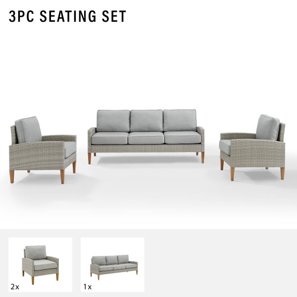 Capella Outdoor Wicker 3Pc Sofa Set