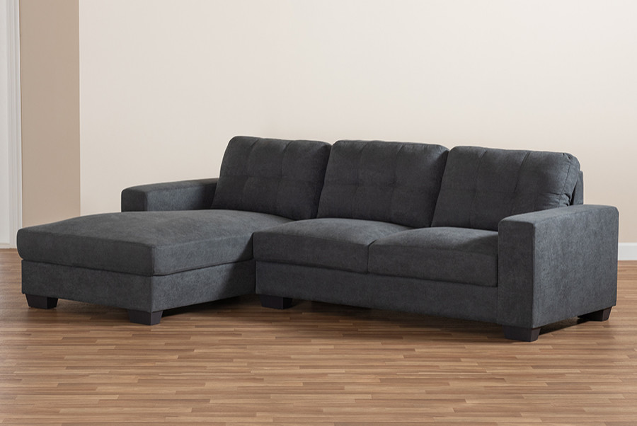 Langley Dark Gray Fabric Upholstered Sectional Sofa With Left Facing Chaise   Transitional   Sectional Sofas   by VirVentures  Houzz