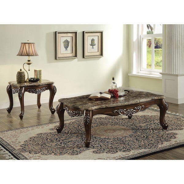 Square Marble Top End Table in Antique Oak Finish