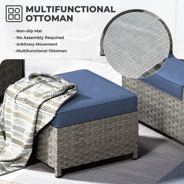 HOOOWOOO 16piece Outdoor Patio Grey Wicker Rattan Furniture Sectional Set with Fire Pit Table