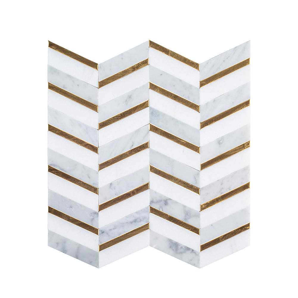 Jeffrey Court Dreamcicle White 11.875 in. x 11.875 in. Chevron MarbleGold Metal Floor and Wall Mosaic Tile (0.979 sq. ft.Each) 97936