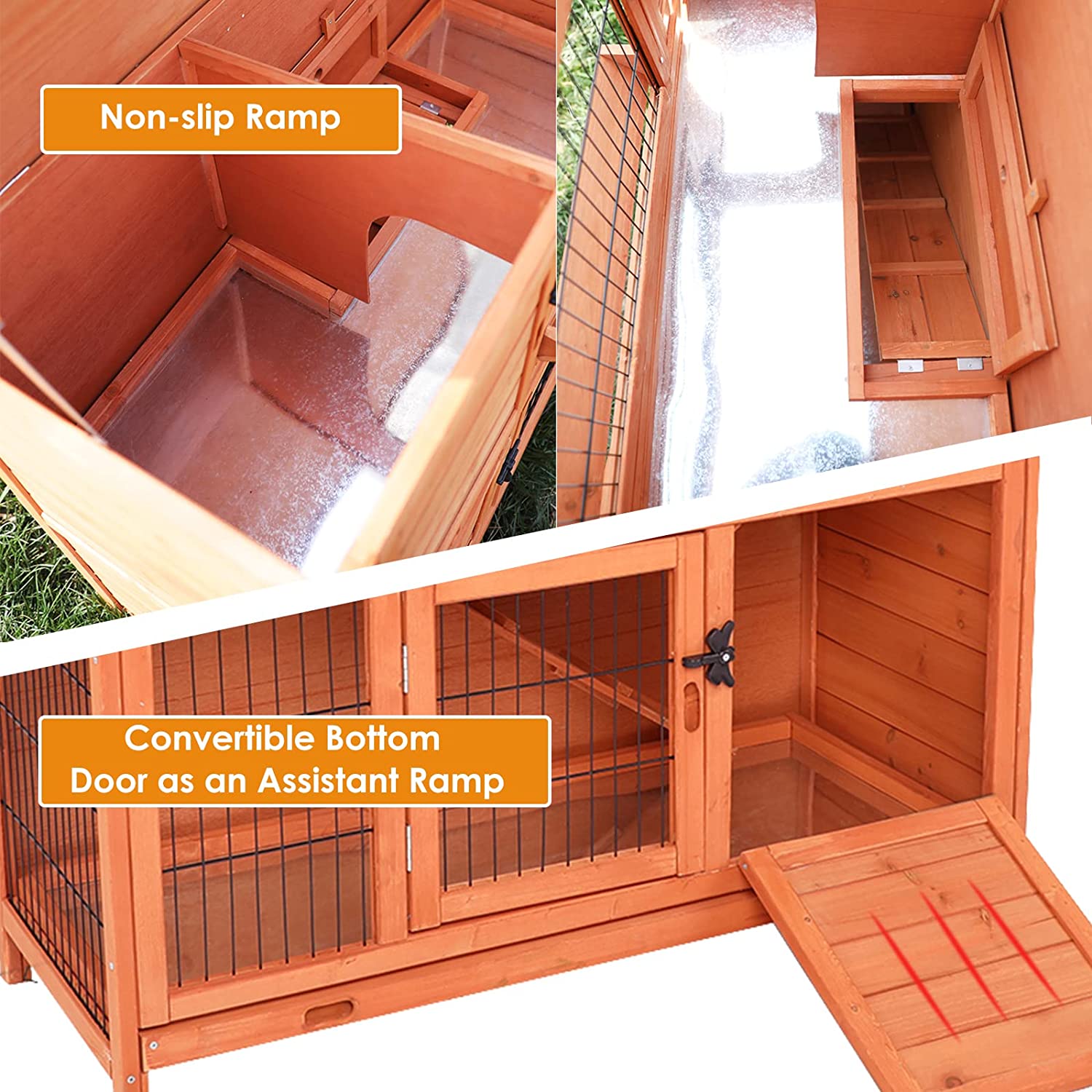 Arlopu 42.3'' Rabbit Hutch， Wooden Bunny Hutch Poultry Cage Indoor Outdoor Backyard Small Animal House