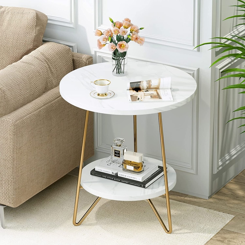 Gold End Table White Round Side Table Nightstand Bedside Table