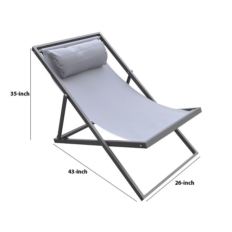 Textilene Upholstered Deck Chair with Padded Headrest， Gray