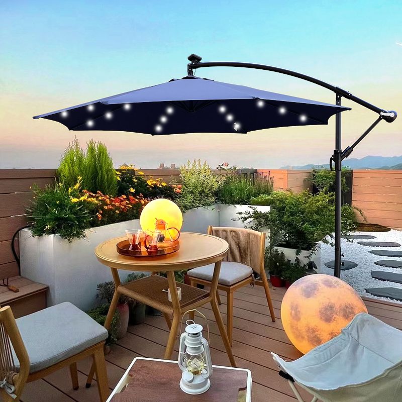 F.C Design 10 ft Outdoor Patio Umbrella with Solar Powered LED Lights， Waterproof， 8 Ribs， Crank and Cross Base for Garden， Deck， Backyard， Pool Shade