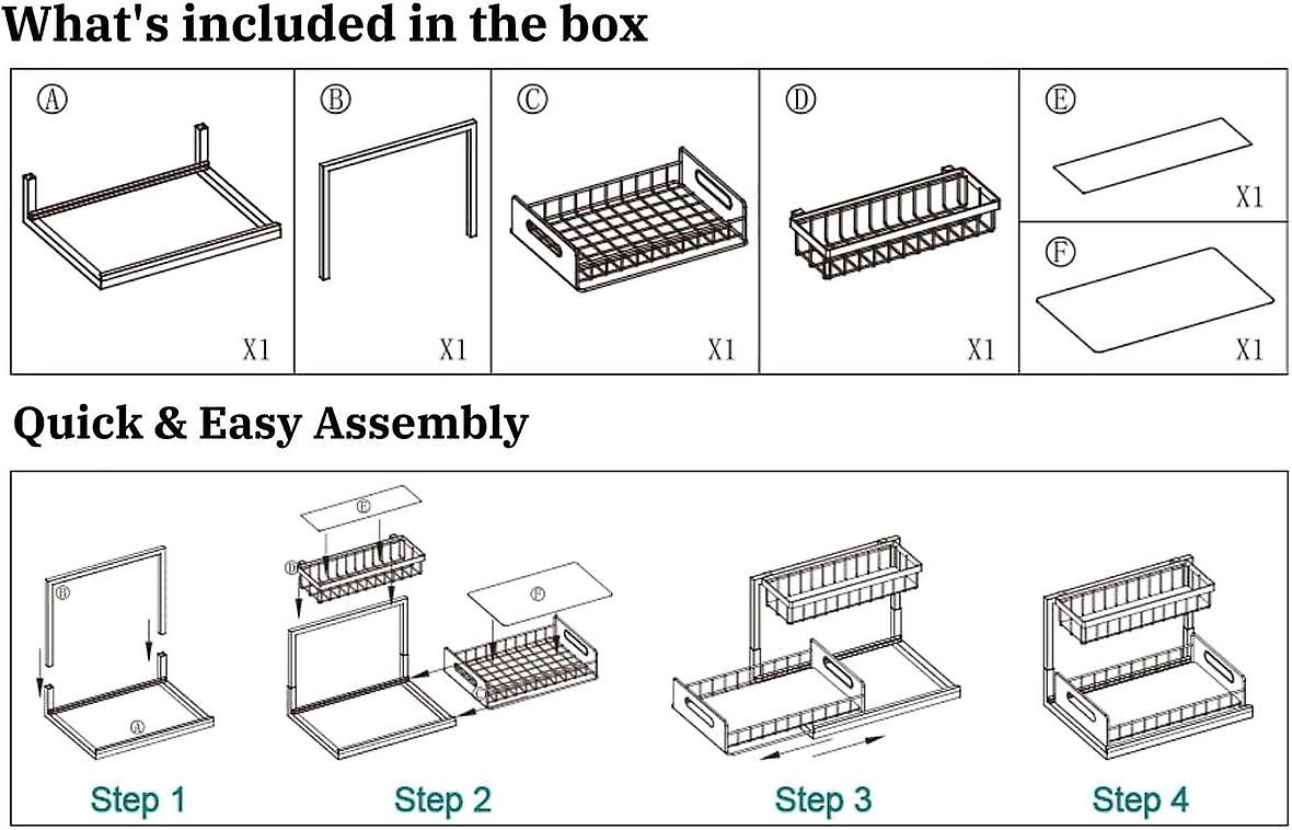 2 Packunder Sink Organizers And Storage L-shape 2 Tier Pull Out Sliding Drawer Narrow Space Storage Multipurpose Sliding Kitchen Cabinet Bathroom Orga