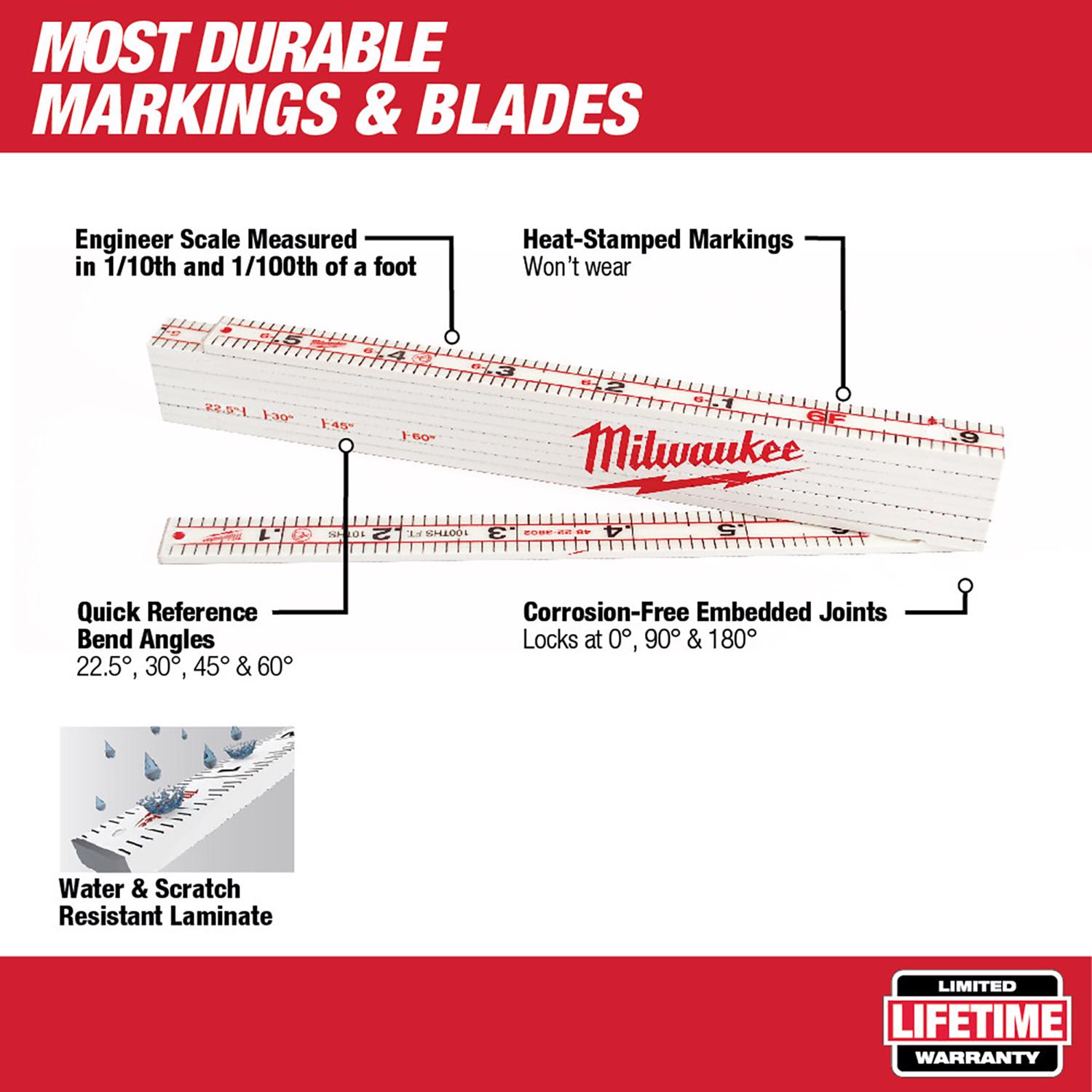 Milwaukee 78 in. L X 1-3/8 in. W Plastic Engineer Folding Rule SAE