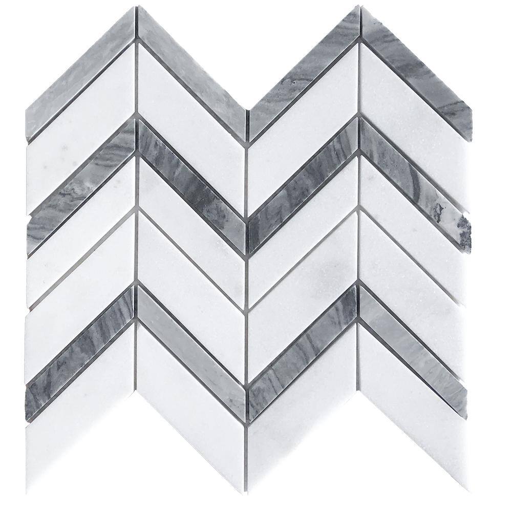 Jeffrey Court Glacier Edge White and Gray 9.875 in. x 11.25 in. Chevron Honed Marble Floor and Wall Mosaic Tile (0.771 sq. ft.Each) 95672