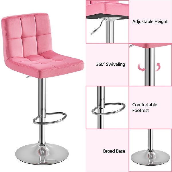 Yaheetech 2pcs Height Adjustable Modern Velvet Swivel Bar Stool with Backrest