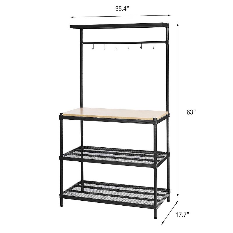 Design Ideas Meshworks Metal Storage Utility Wood Top Shelving Unit Rack， Black