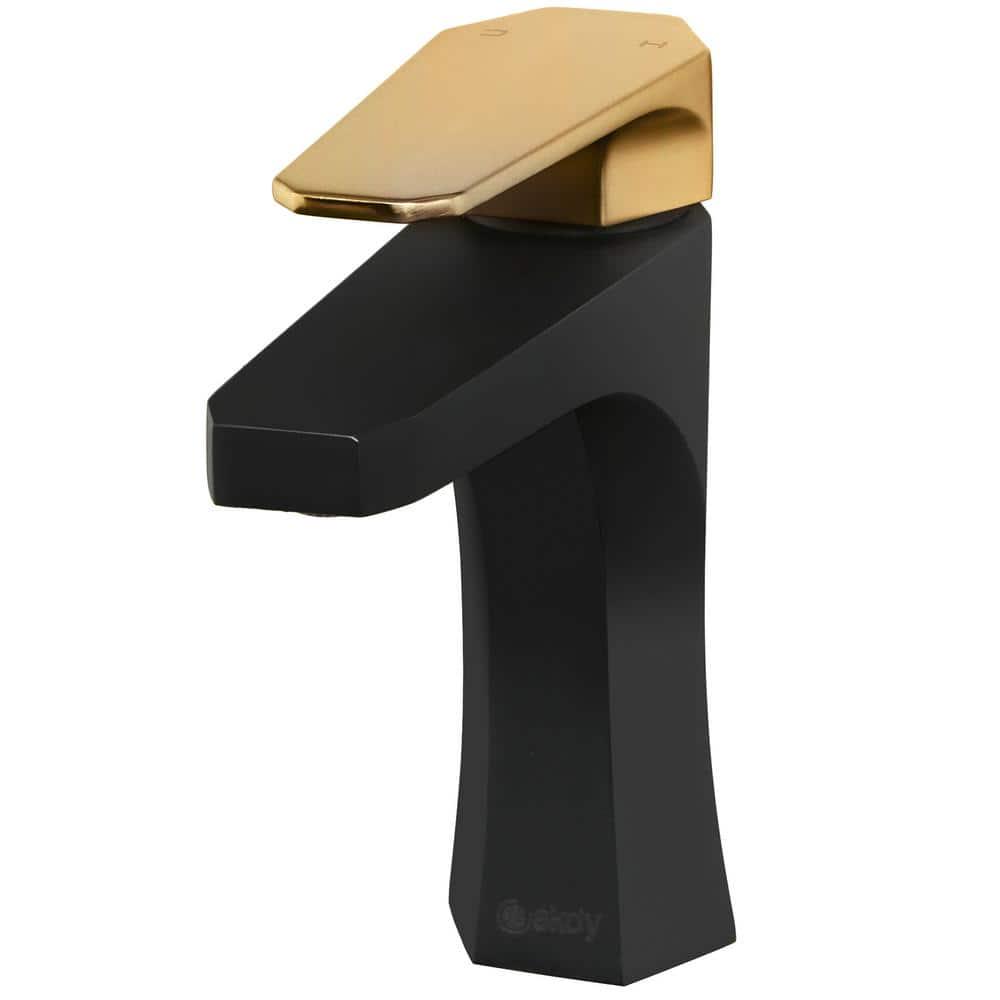 AKDY Single Hole SingleHandle Bathroom Faucet in Matte Black with Brushed Gold Handle