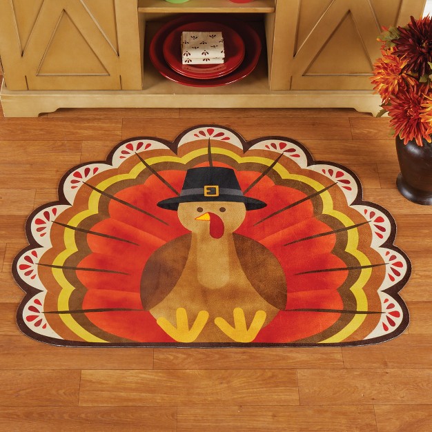 Collections Etc Festive Thanksgiving Turkey Shaped Skid resistant Accent Rug