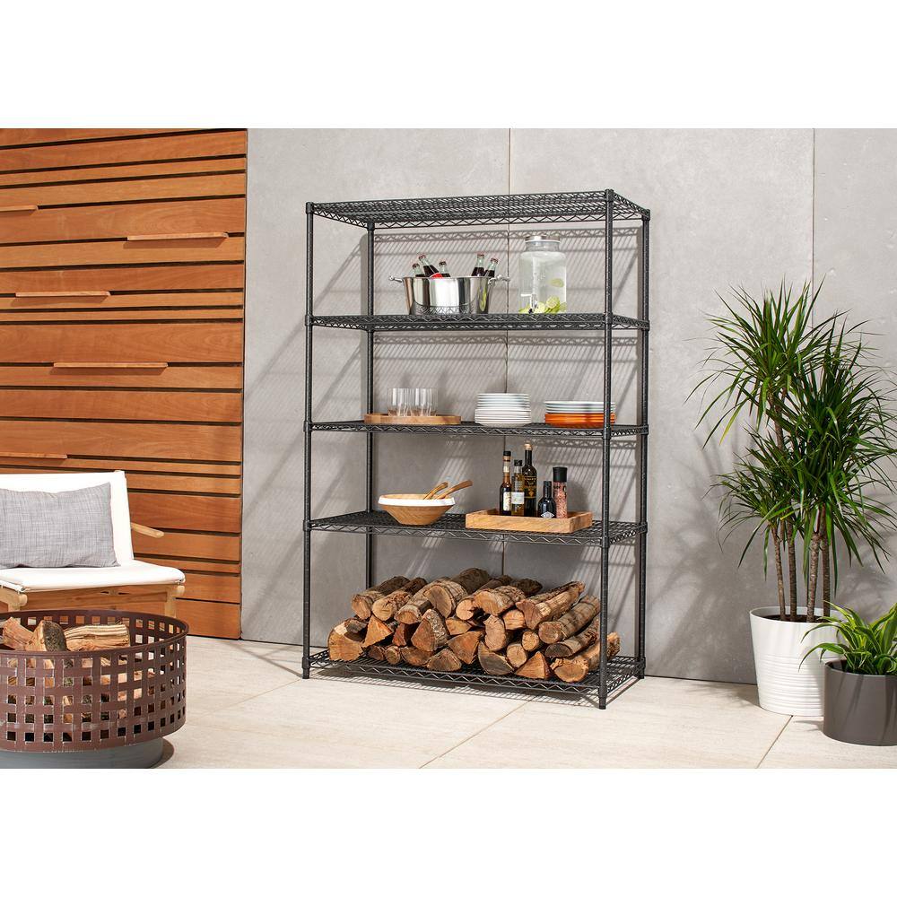 TRINITY PRO Black 5-Tier Steel Wire Garage Storage Shelving Unit (48 in. W x 72 in. H x 24 in. D) TBFPBA-0926