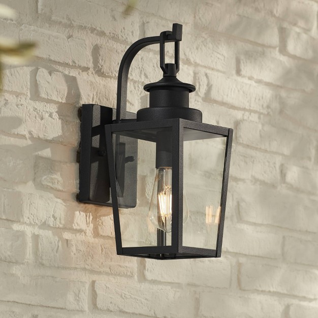 High Farmhouse Rustic Lantern Outdoor Wall Light Fixture Mount Porch House Edison Bulb Textured Black Finish Metal