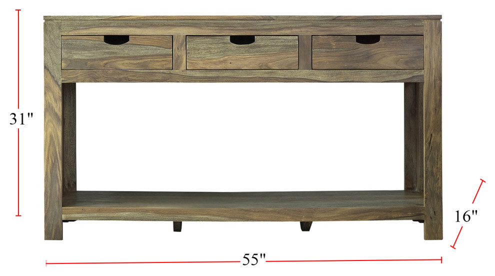 3 Drawer Storage Console Table  Natural Sheesham   Rustic   Console Tables   by Simple Relax  Houzz