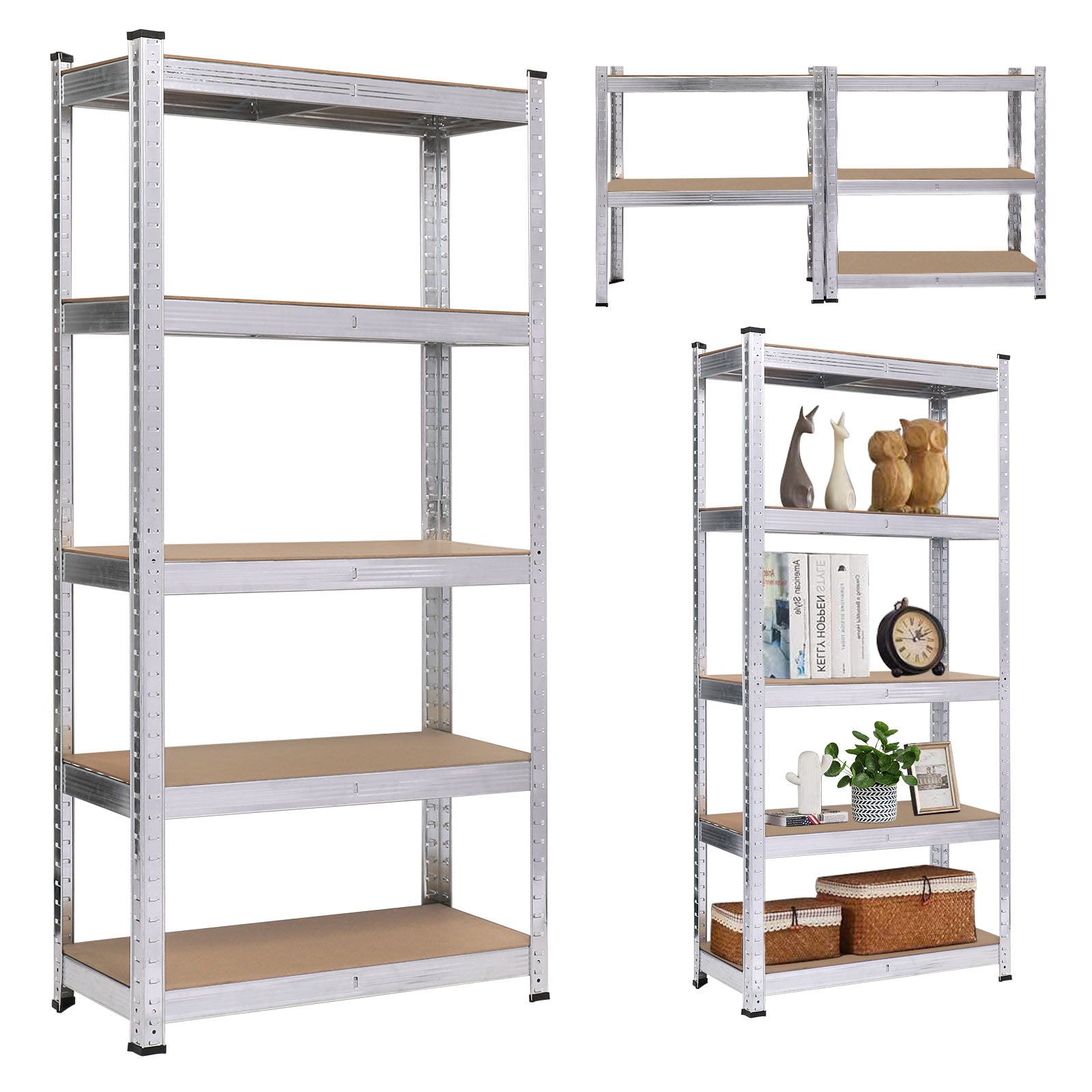 JLK-tek 5-Tier Storage Shelves, Adjustable Heavy Duty Metal Utility Shelf for Garage, Warehouse, Pantry, Closet, and Kitchen - 27.6