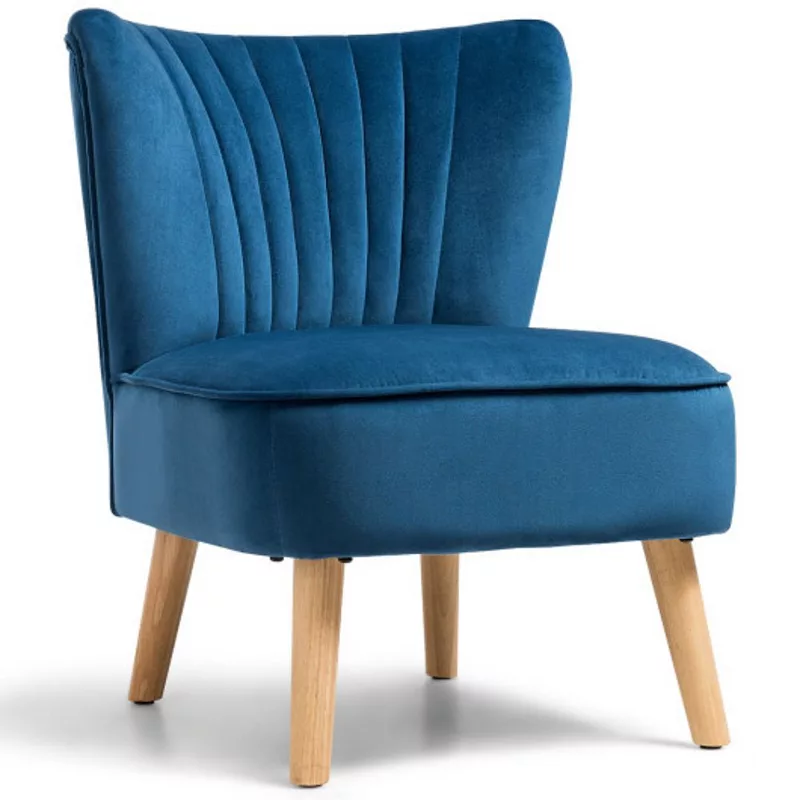 Velvet Accent Chair with Wood Legs