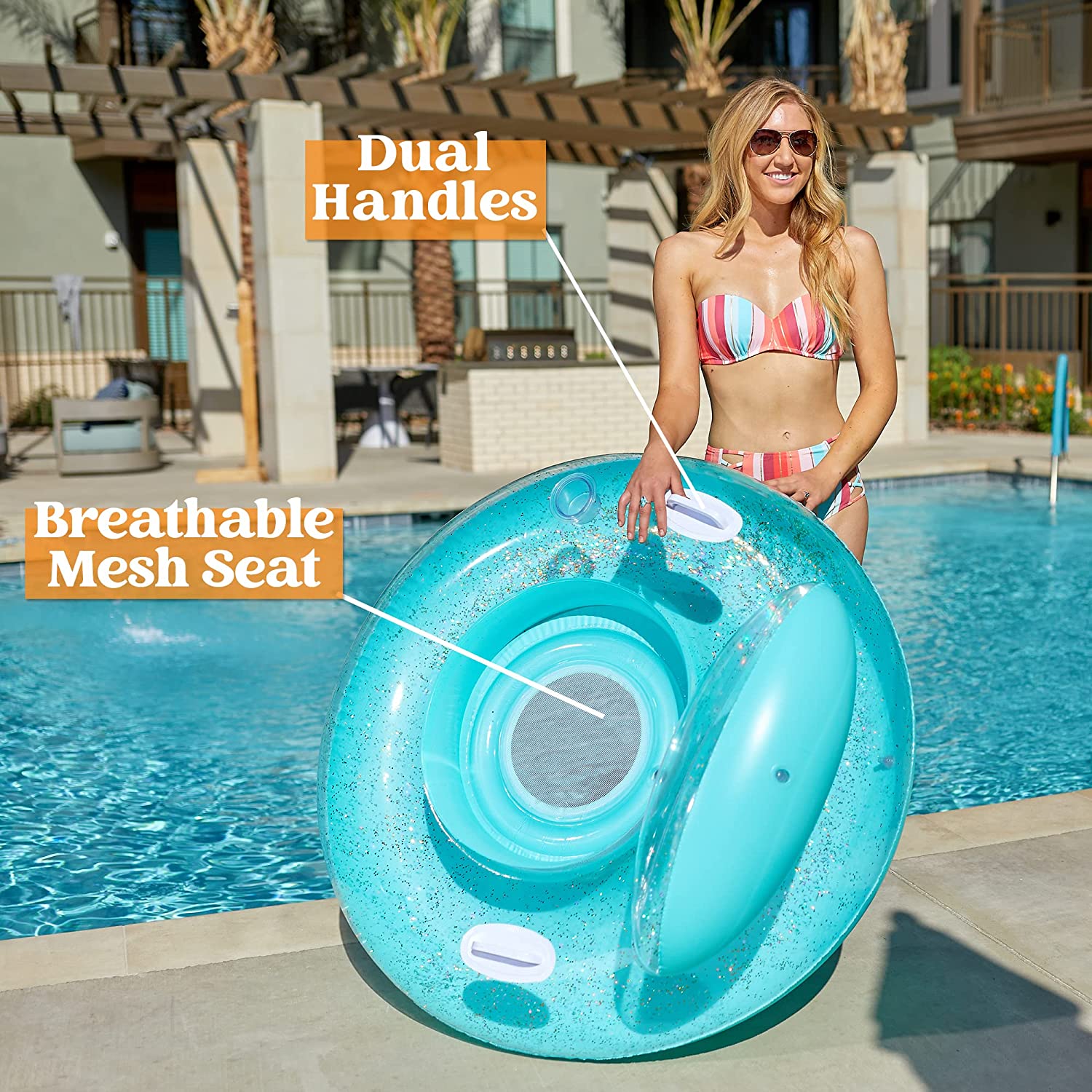 Clearance - Inflatable Pool Lounger with Glitters, 2 Pcs