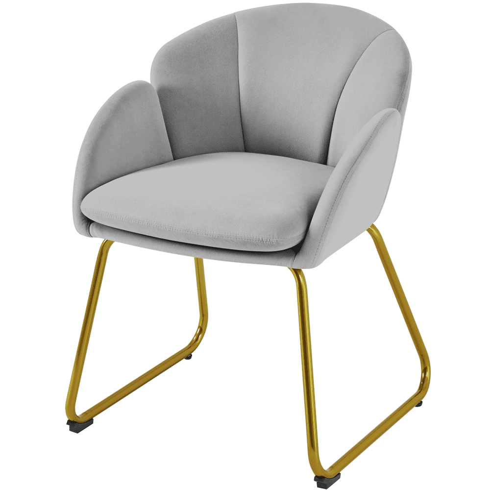 Topeakmart Flower Shape Velvet Armchair Dining Chair Accent Chair with Golden Metal Legs， Gray