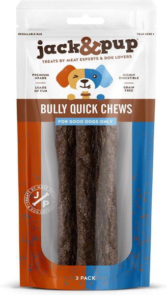 Jack and Pup Bully Quick Chews 12-in Dog Treats， 3 count