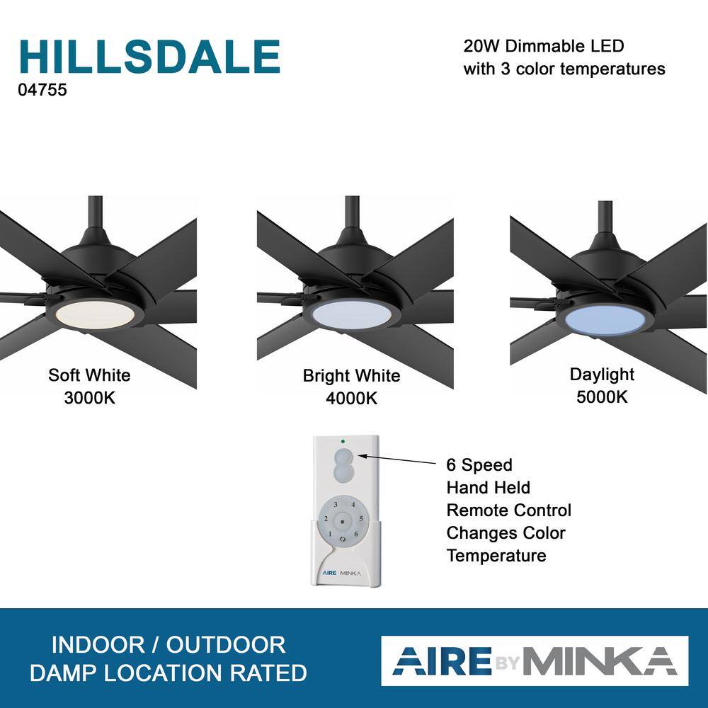 AIRE BY MINKA Hillsdale 65 in. Integrated LED IndoorOutdoor Coal Ceiling Fan with Light Kit and Remote Control 04755