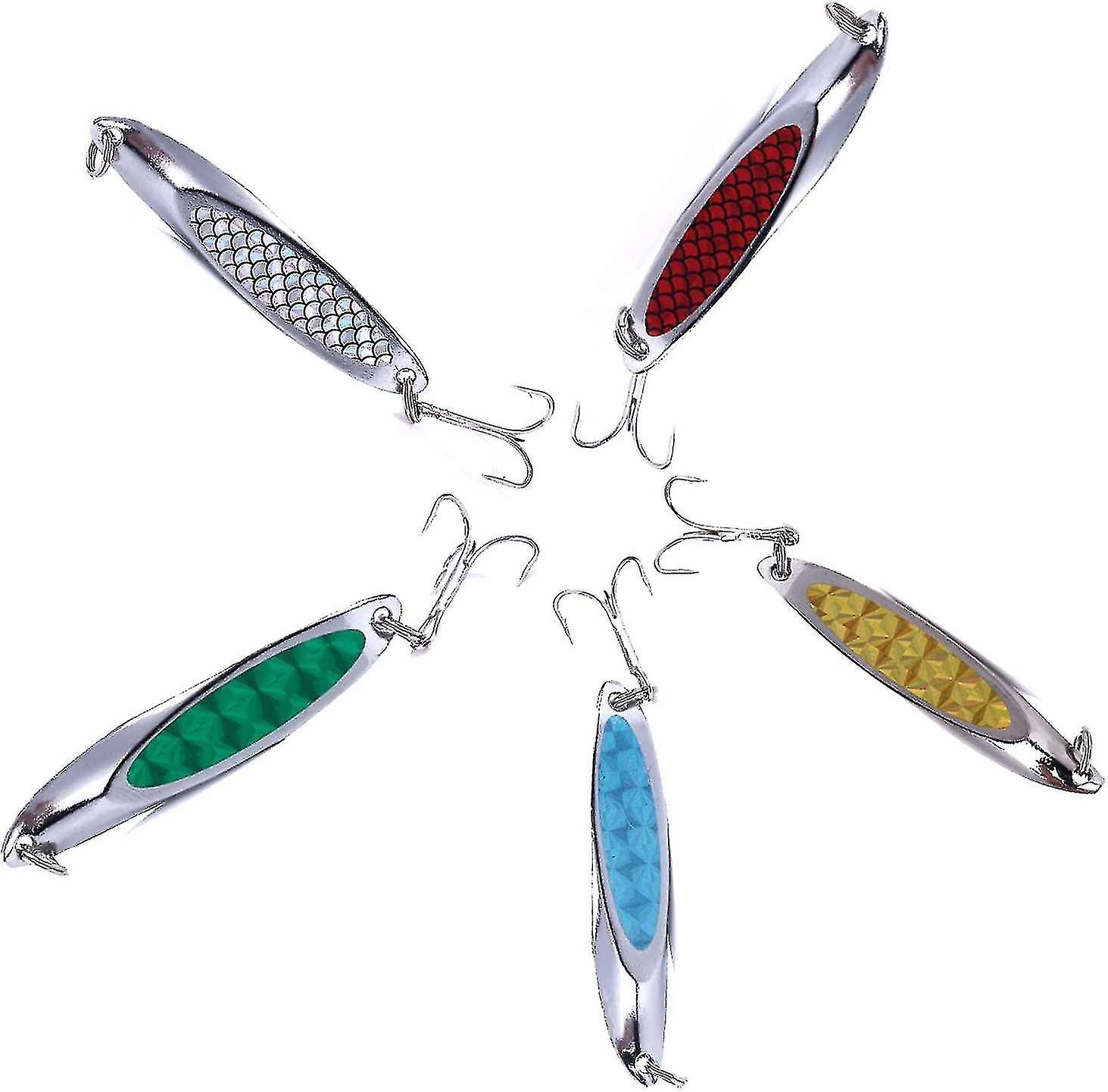 Mackerel Sequins Spinner Hard Baits，wedge Fishing Metal Slice Spoon Treble Hooks5pcs)