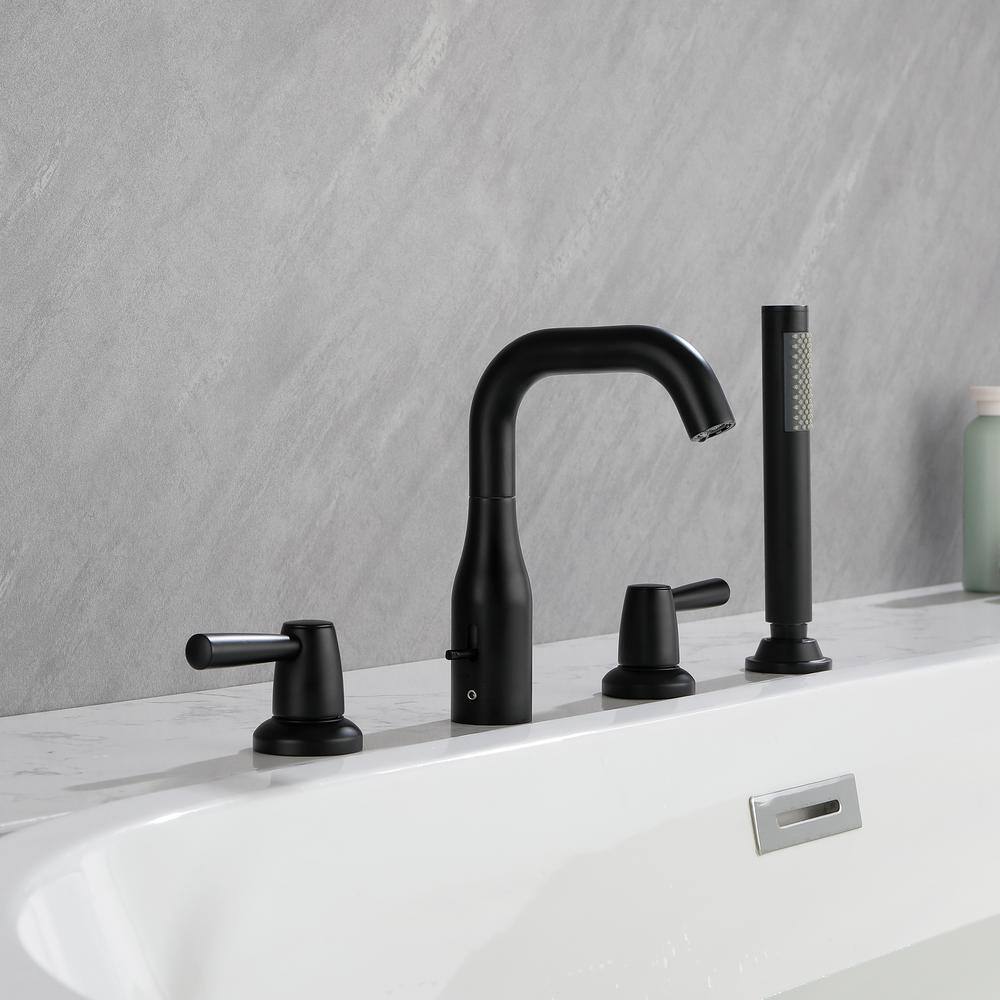 WELLFOR 3-Handle Deck-Mount Roman Tub Faucet with Hand Shower in Matte Black WK0506