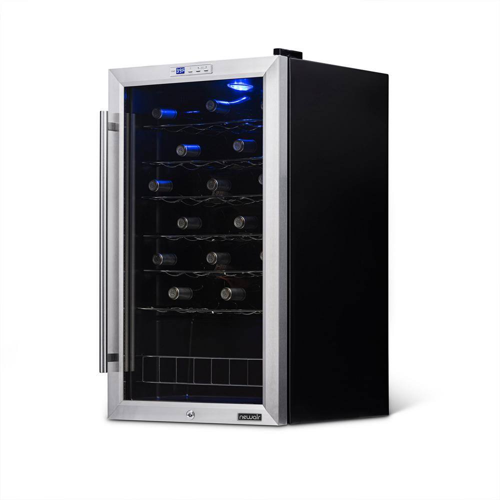 NewAir Single Zone 33-Bottle Freestanding Wine Cooler Fridge with Exterior Digital Thermostat and Chrome Racks Stainless Steel AWC-330E