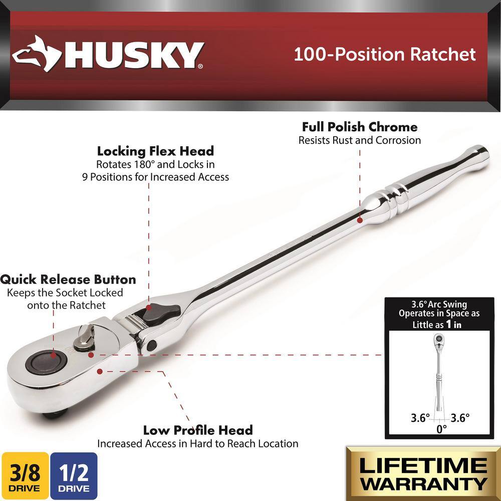 Husky 38 and 12 in. Drive Flex Lock Ratchet Set (2-Piece) H100FLRAT2PCCB