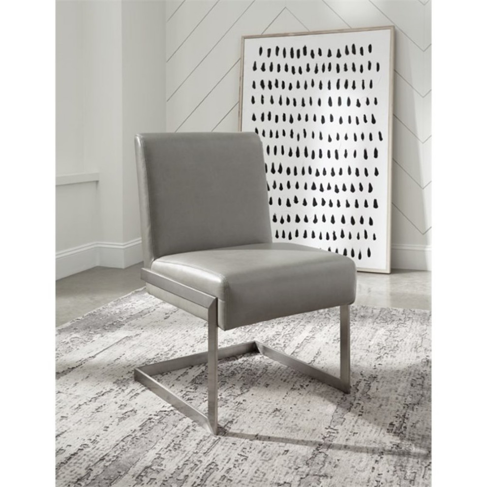 Bowery Hill Synthetic Faux Leather Gray Upholstered Dining Side Chair (Set of 2)   Contemporary   Dining Chairs   by Homesquare  Houzz