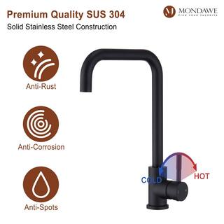 Mondawe High Arc Single Handle Deck Mount Standard Kitchen Faucet in Matte Black Stainless Steel AM-K128W-MB