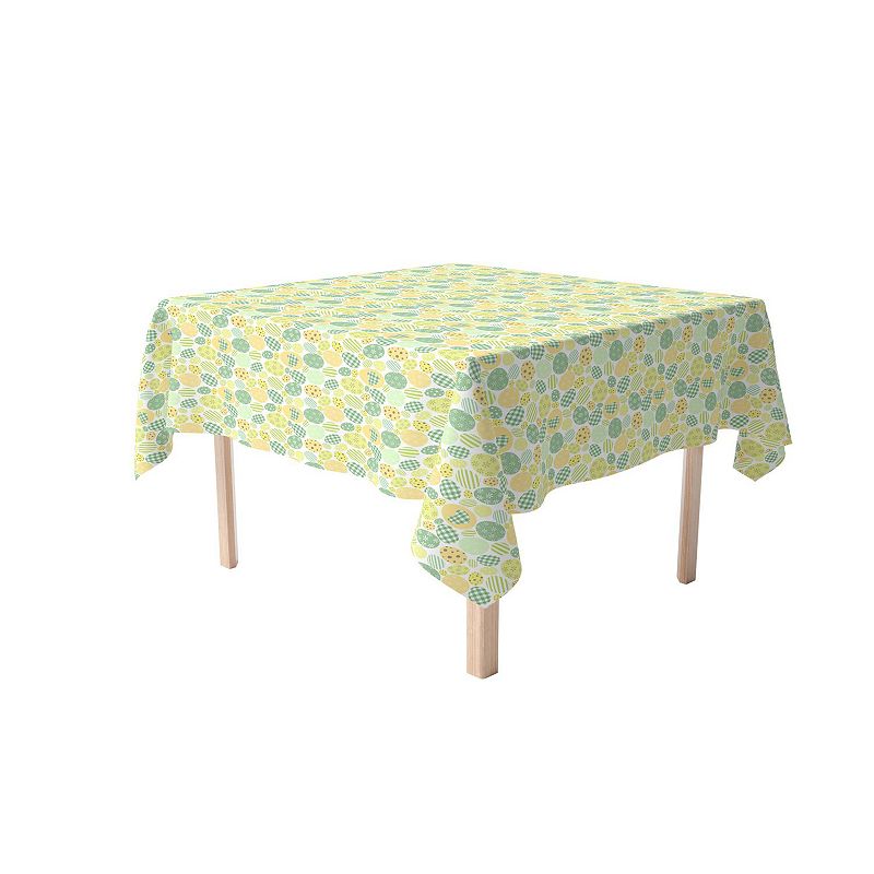 Rectangular Tablecloth， 100% Cotton， 52x104， Green and Yellow Pastel Easter Eggs