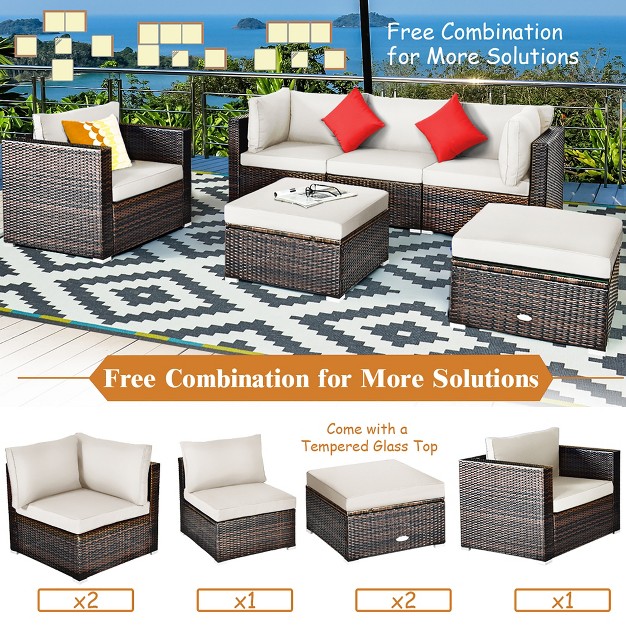 Costway 6pcs Patio Rattan Furniture Set Cushion Sofa Coffee Table