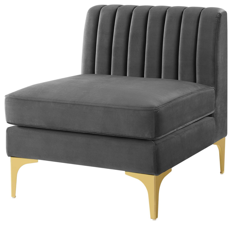 Tufted Sofa Middle Chair  Velvet  Gray  Modern  Living Lounge Hospitality   Midcentury   Armchairs And Accent Chairs   by House Bound  Houzz