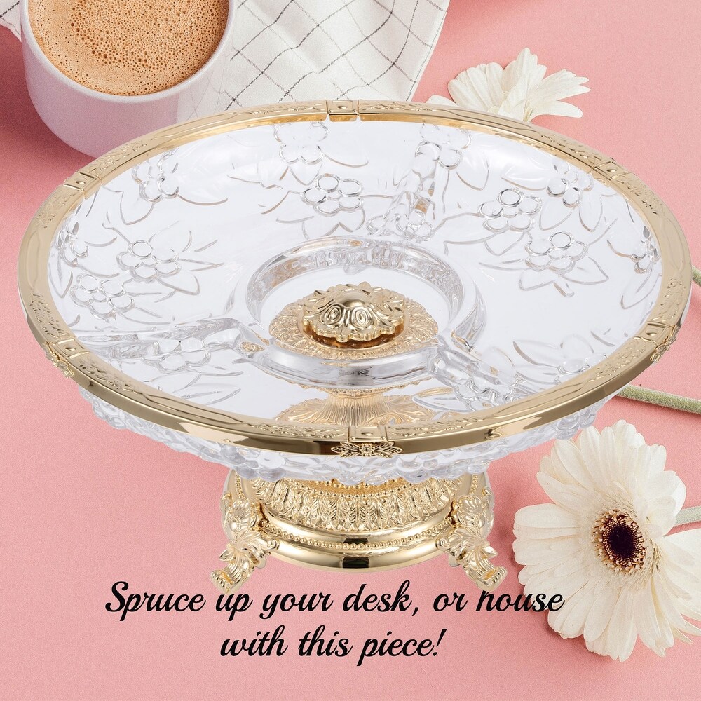 Matashi 3 Sectional Centerpiece Decorative Bowl  Round Serving Platter w/ 24K Gold Plated Pedestal Base  for Weddings  Parties