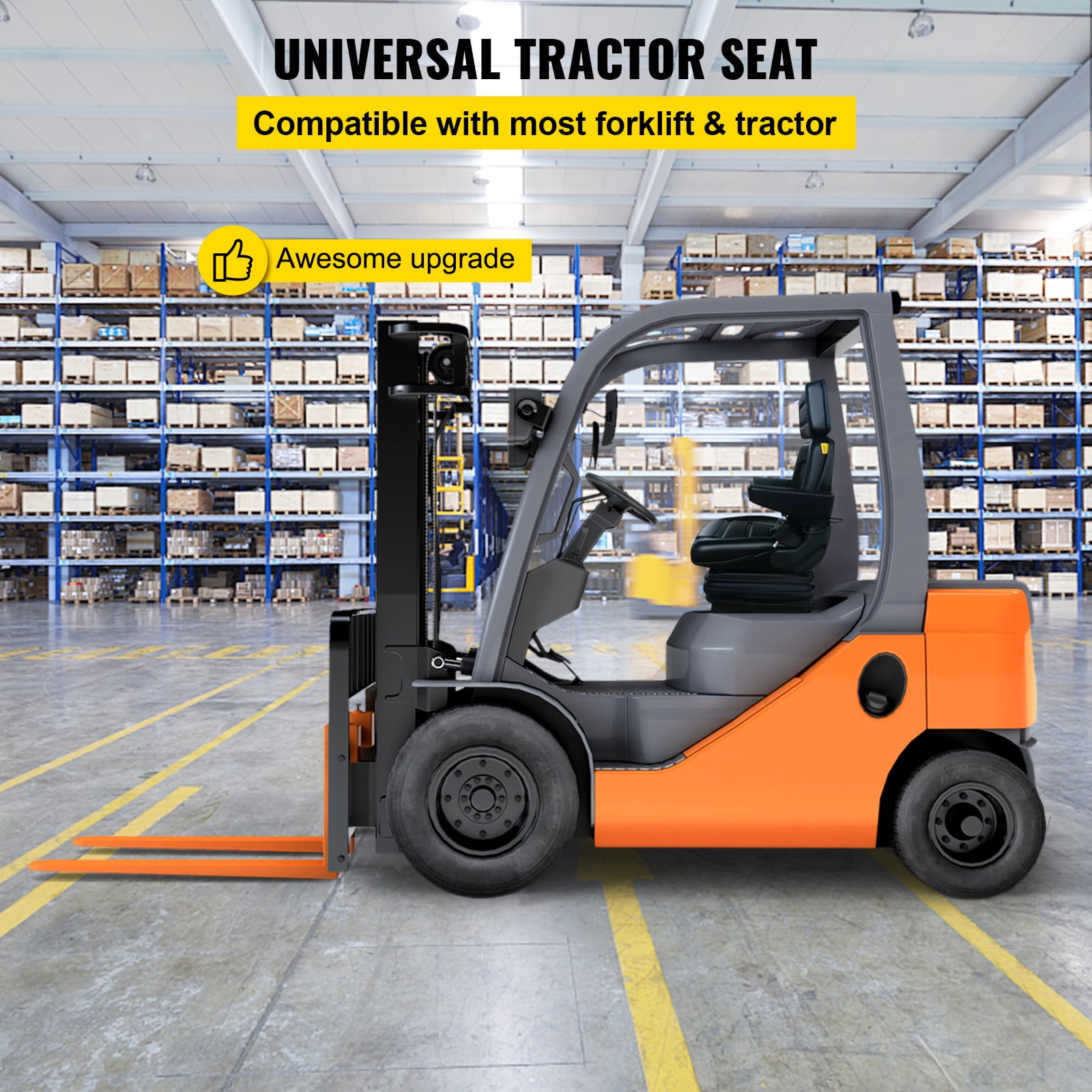 VEVOR Adjustable Suspension Backrest Headrest Foldable Forklift Seat with Slide Rails Replacement Truck Seat Heavy Duty for Tractor Forklift Excavator Skid Steer