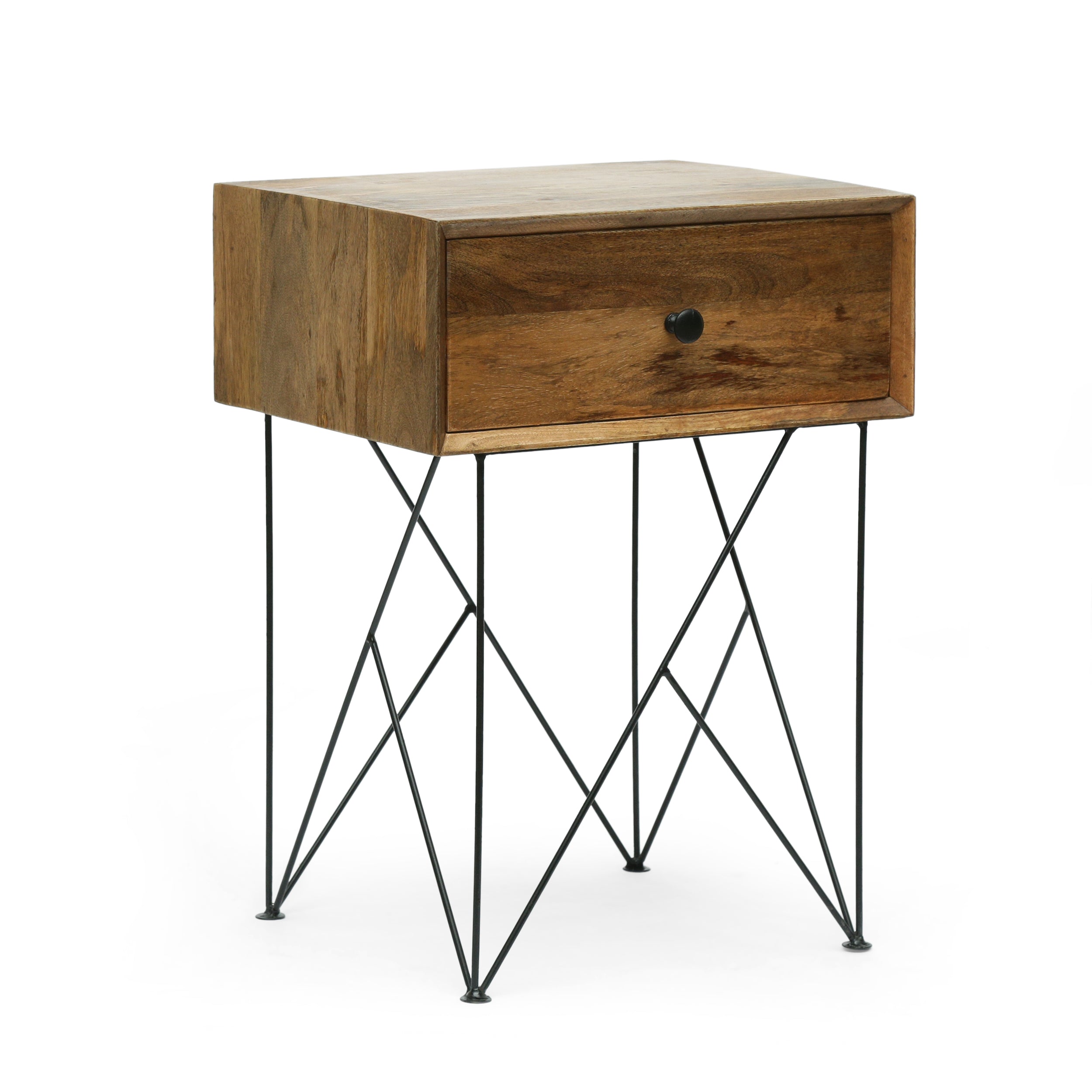 Arcanum Modern Industrial Handcrafted Mango Wood Side Table, Natural and Black