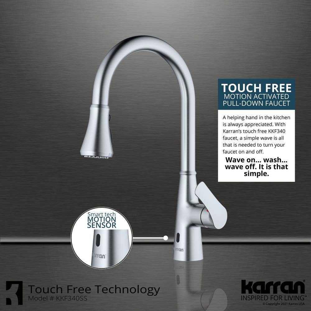 Karran QT- 810 qt. 33 in. 5050 Double Bowl Drop-In Kitchen Sink in White with Faucet in Stainless Steel QT810WHKKF340SS