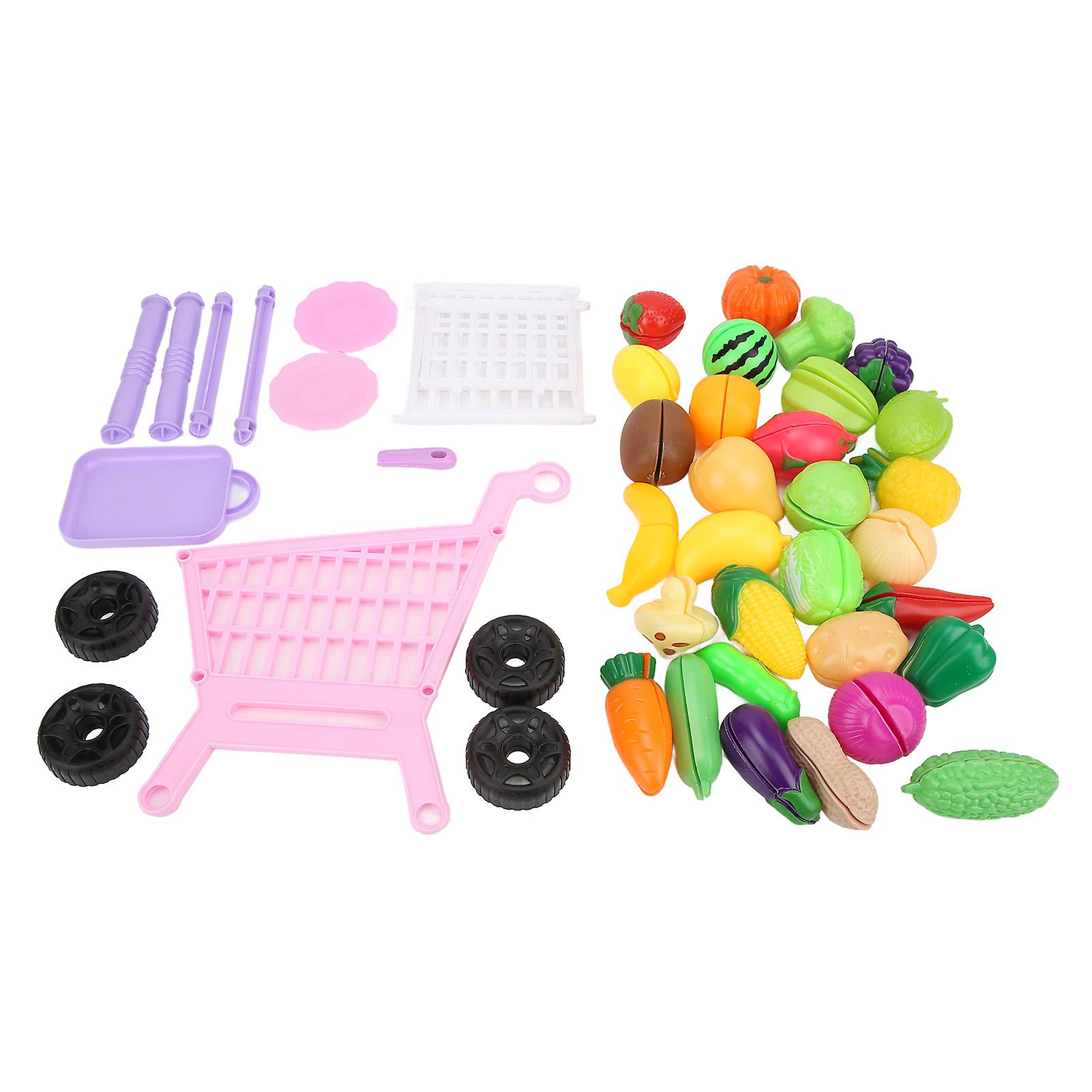 Plastic Mini Supermarket Shopping Cart Play Set Desktop Simulation Basket Trolley Push Car Toys