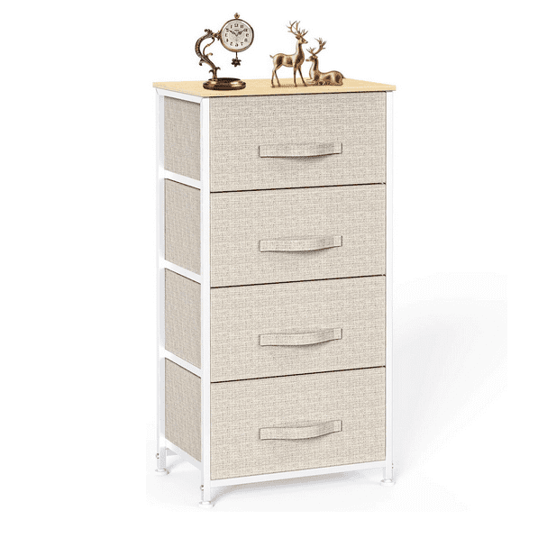 Zimtown 4 Drawers Dresser,  Nightstand Storage Organizer Closet Tower Chest for Living Room  Entryway, Beige