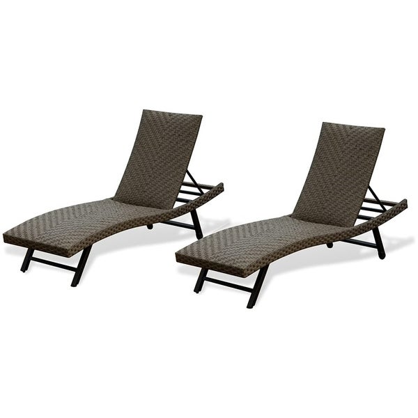 2-Piece Outdoor PE Rattan Chaise Lounge with Adjustable Backrest