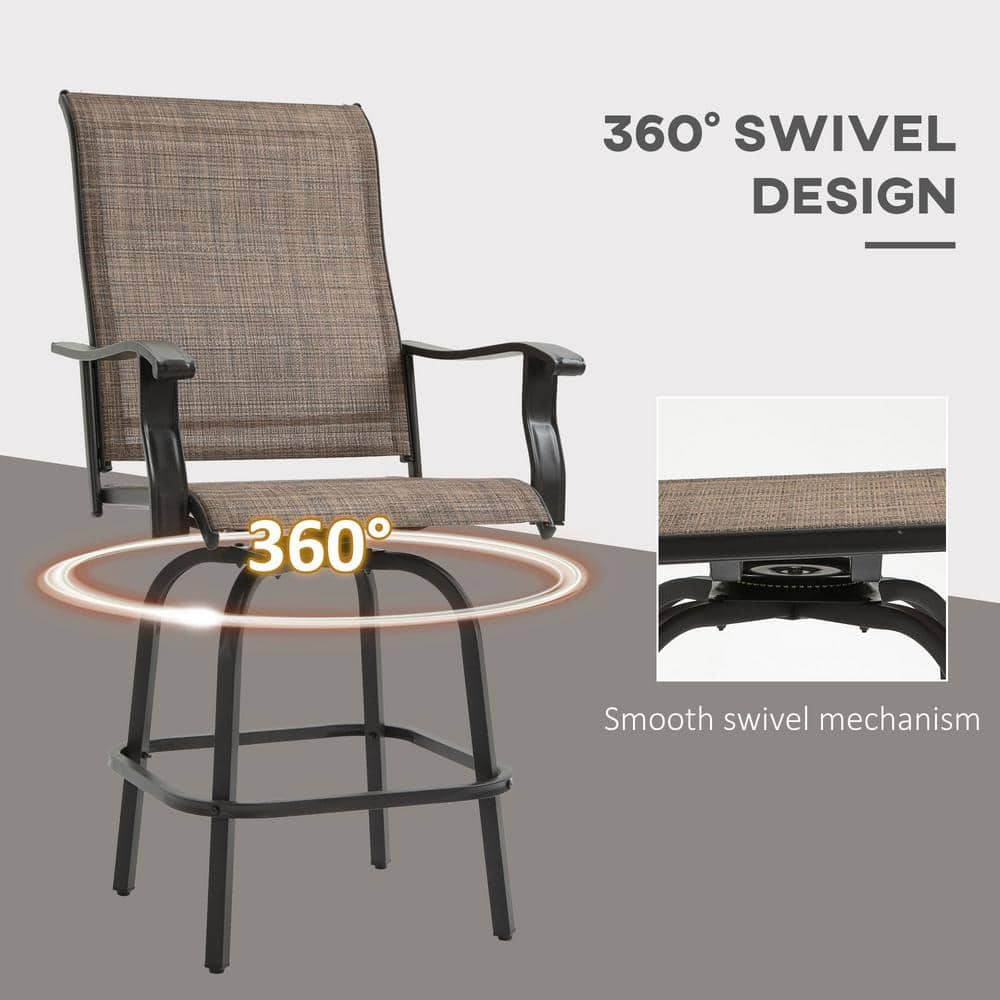 Outsunny Swivel Brown Metal Outdoor Bar Stools with Armrests, Bar Height Patio Chairs (2-Pack) 84B-807V01BN