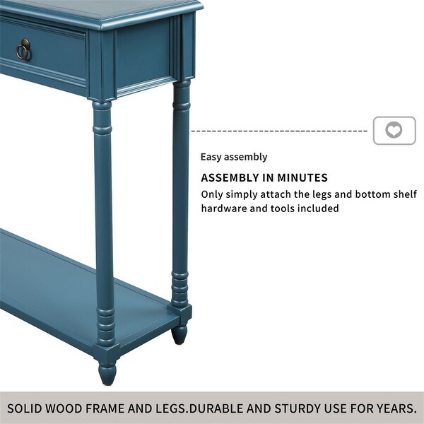 Console Table w/ Projecting Drawers and Long Shelf for Entryway，Blue