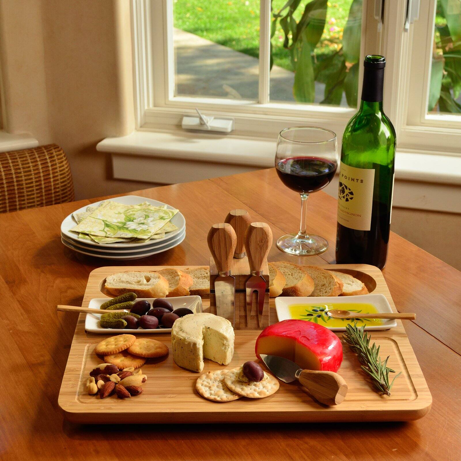 Picnic at Ascot Sherborne Bamboo Cheese Board Set with Dishes and Tools