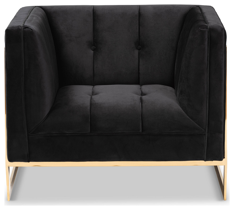 Rolland Glam and Luxe Black Velvet Upholstered Armchair   Contemporary   Armchairs And Accent Chairs   by Baxton Studio  Houzz