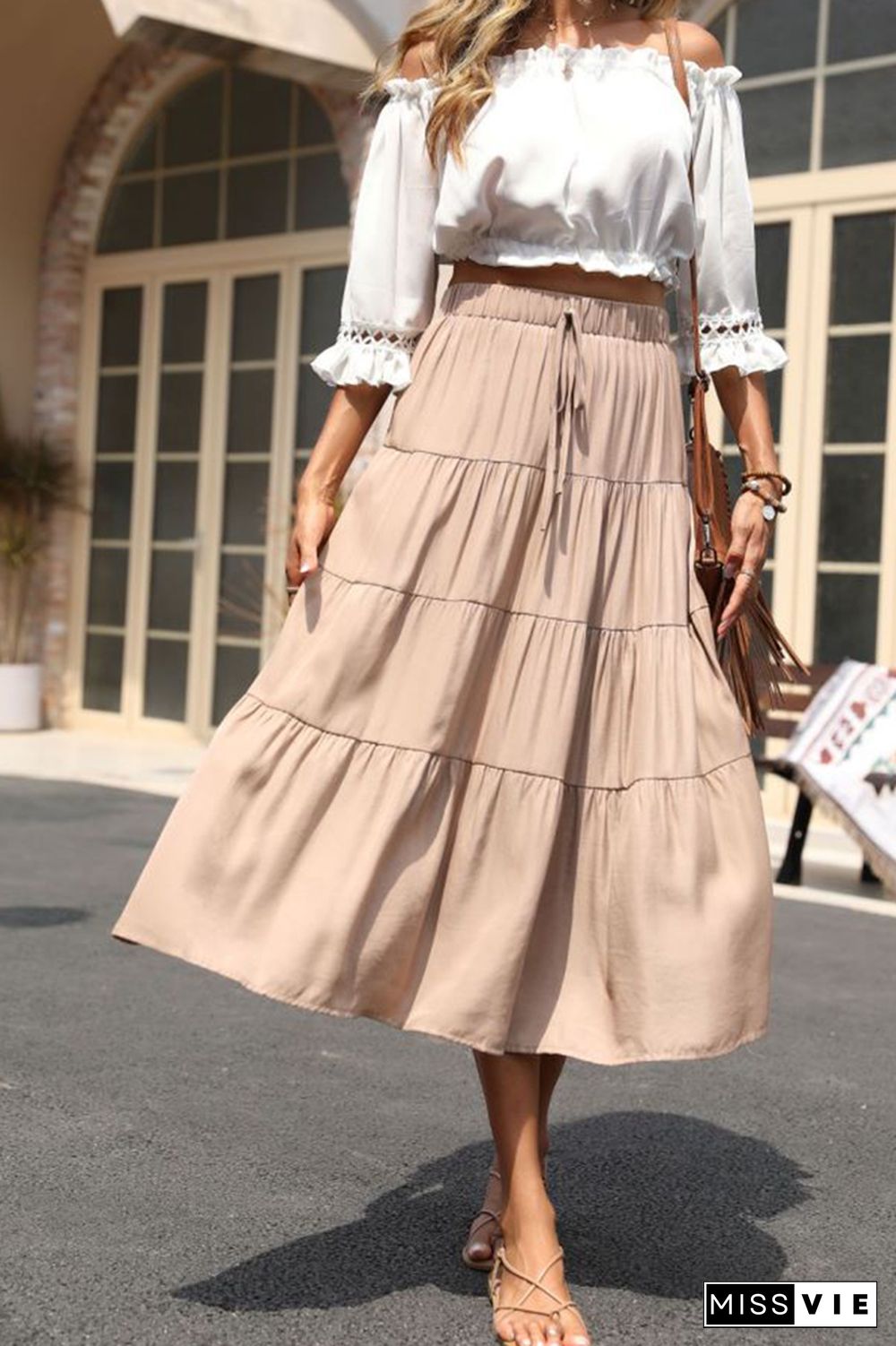 Ruffled Pleated Solid Skirt Wholesale