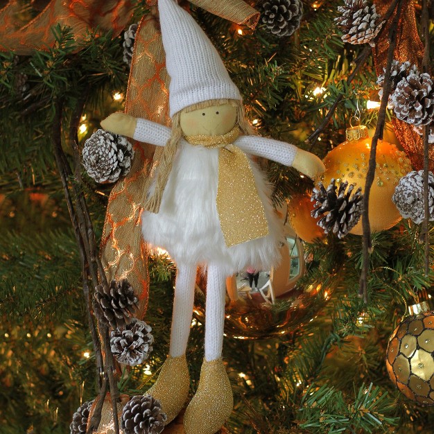 Gold And White Standing Girl With Hat Tabletop Decoration