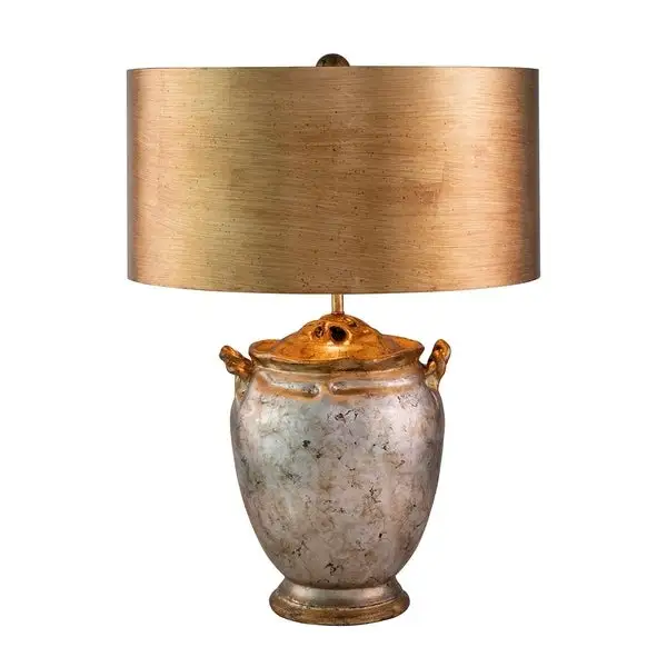 Gold Silver Ceramic Jar Distressed Table Bedside Lamp Lucas McKearn