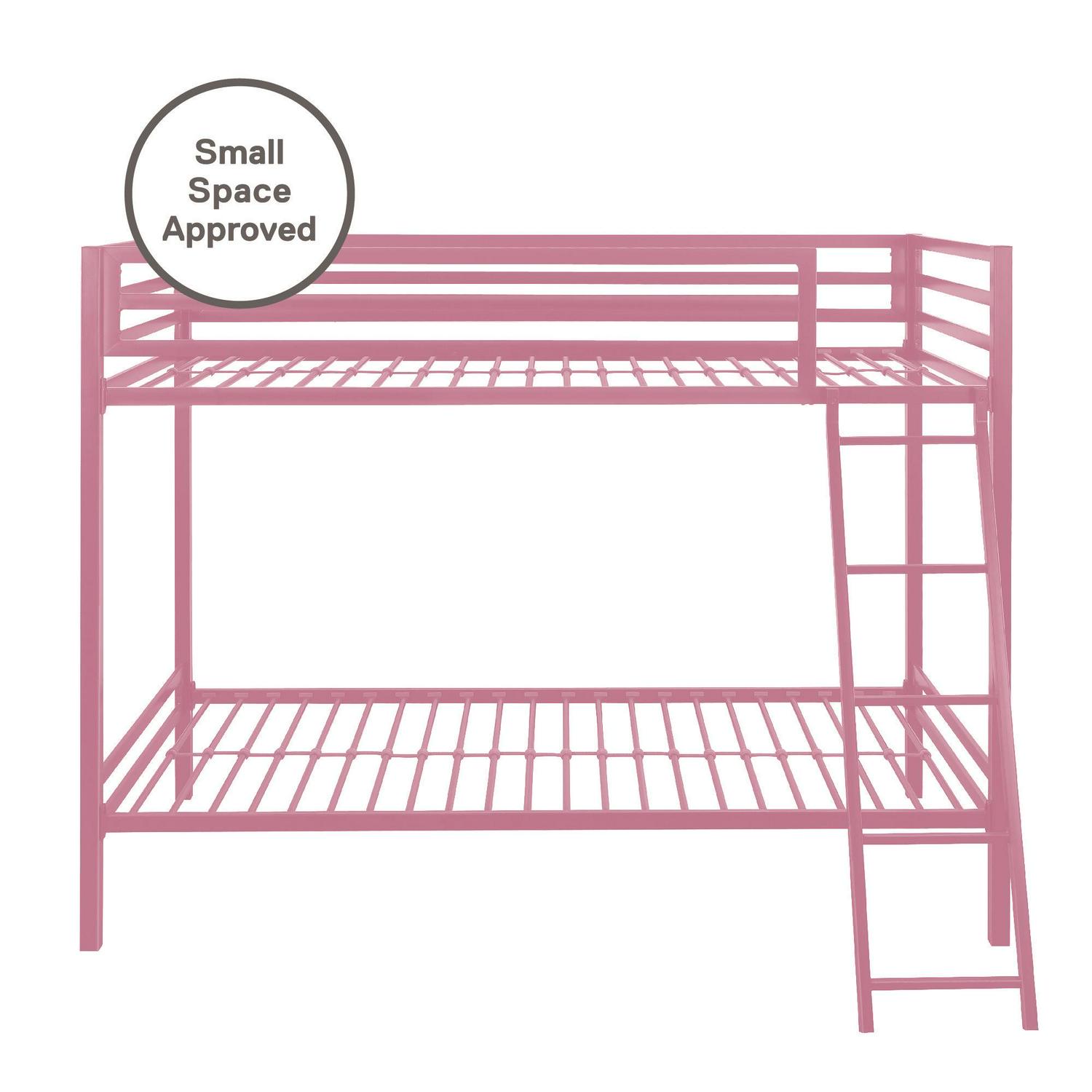 Mainstays Premium Twin over Twin Metal Bunk Bed， Pink